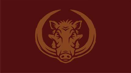 Stylized Warthog Head Emblem with Tusks and Crescent Moon Shape.