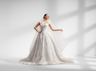 Elegant bride in a luxury sparkly wedding gown