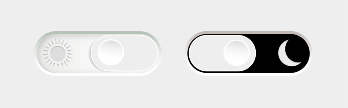 Day and night mode. Dark mode and light mode. Modern button set. Material design switch button. Vector