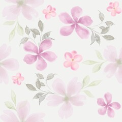 Soft pink watercolor floral seamless pattern with leaves, hand painted botanical background © HoyaBouquet