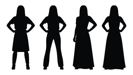 Four silhouetted women stand in a row each with hands on hips