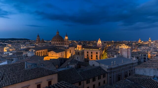 Palermo at sunset with historic buildings and cathedral dome in Sicily, Italy featuring cityscape, architecture, urban landscape with travel and