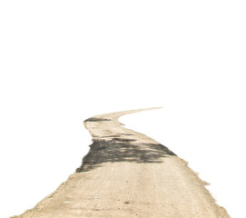 A winding rural dirt road in perspective, cut out against a transparent background for tourism, travel, adventure, and off-road design. © Raphael
