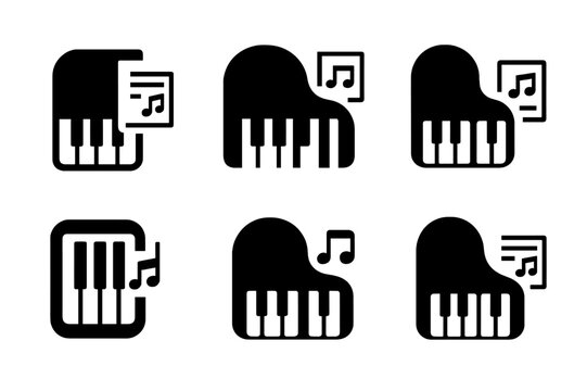 Piano Logo Variations. Piano and sheet music. Icon set. Set Logo of Piano and sheet music: piano key octave. harmonious logo variations of the same emblematic