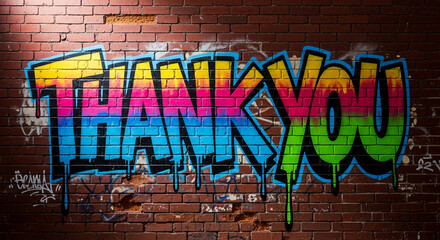 Colorful graffiti on a red brick wall says 
