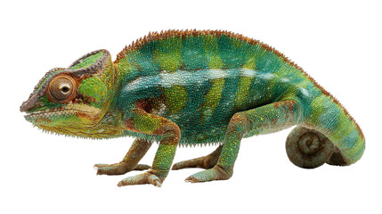 Colorful chameleon reptile isolated on transparent background detailed exotic lizard wildlife animal camouflage tropical nature macro photography concept