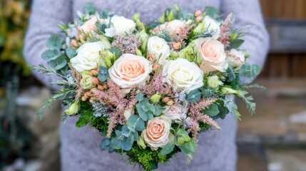 Flower bouquet held by a person in a garden during daytime in autumn
