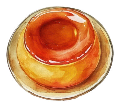 PNG An isolated caramel castard dish food illustration watercolor.