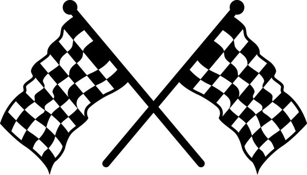 Racing checkered flag, black silhouette automotive racing flag, sports finish line flag