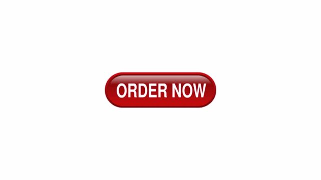 order now red button animation on white background. Click on order now button with mouse cursor,online shopping click button, modern web interface 4K.
