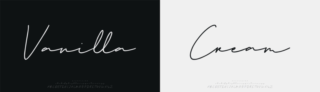 Vanilla Cream, Script luxury wedding alphabet letters font with tails. Typography elegant classic serif fonts and number decorative vintage retro concept for logo branding. vector illustration
