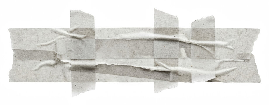 Long grunge tape collage isolated transparent with ripped edges and dusty texture