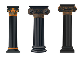 Beautiful vintage antique column isolated on transparent background, flat design illustration