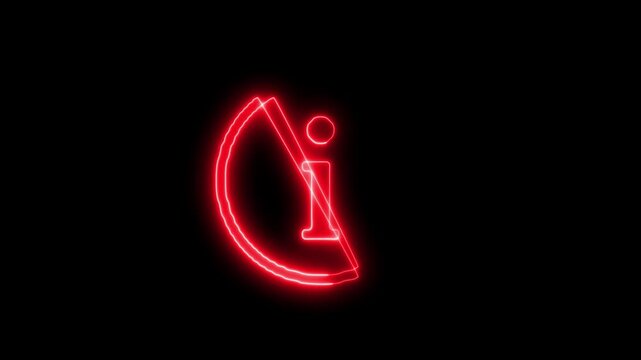 Red Neon Information Icon with Pie Chart and Letter I on Black symbol sign