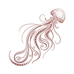 Vector illustration of a red jellyfish with swirling tentacles © Sofia
