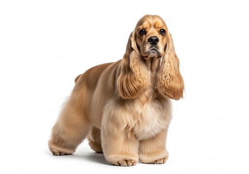 A brown cocker spaniel dog standing on a white background isolated on white background