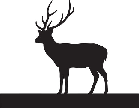 Deer in  in silhouette on white background.