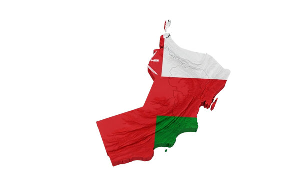 A vector graphic of the Omani flag in the shape of Oman