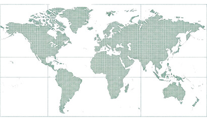 A green and white vector graphic illustration of the world map