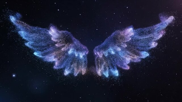 Abstract Cosmic Angel Wings Glowing in Nebula Space Background.