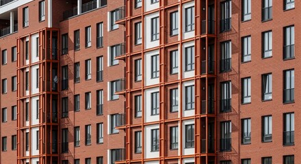 Fototapeta premium A large red brick apartment building with many windows