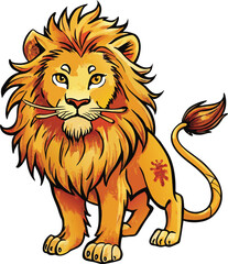 Fototapeta premium Majestic lion standing proudly in a stylized and vibrant illustration.