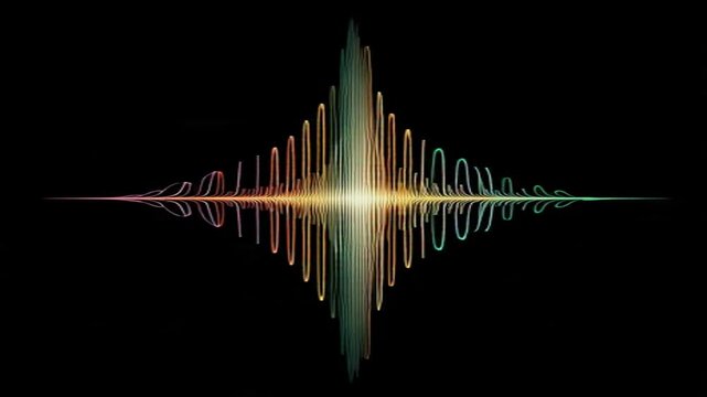 Abstract visualization of sound waves with vibrant colors on a black background, symbolizing music and audio technology