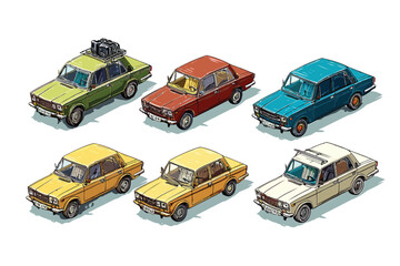 old car set isometric collection isolated