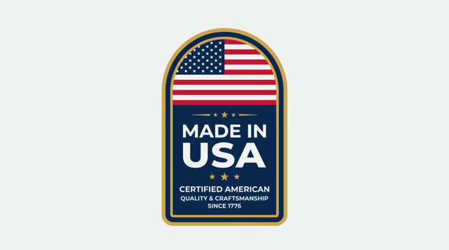 Classic rectangular guarantee badge featuring the American flag motif and explicit certification text for certified American craftsmanship.