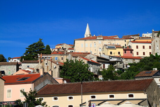 Mediterranean Coastal Town Harbor With Yachts And Colorful Hilltop Village, Vrsar, Croatia