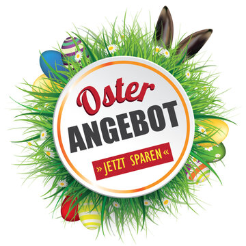 Cover Osterangebot mit Ostereiern im Gras und s&uuml;&szlig;en Hasenohren