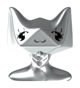 Chrome Poly Cat Head Mask Smile Happy Portrait 3D Render