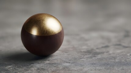 Obraz premium A dual tone sphere half polished gold and half dark wood rests on a textured gray surface