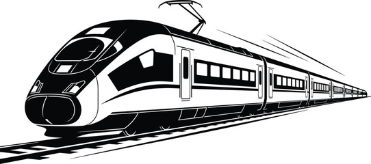 High speed passenger train illustration on railway track modern transportation vector design representing fast rail travel, public transit system and futuristic locomotive concept © Amit World