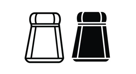 Black and white illustration of two salt and pepper shakers with simple line art on a plain background. © fantastic