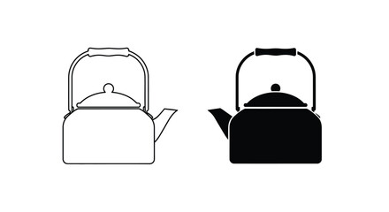 Obraz premium Black and white line art illustration of two simple kettle designs side by side on a plain white background.