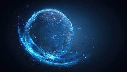 Fototapeta premium Glowing, ethereal sphere with swirling energy and light particles on dark blue background
