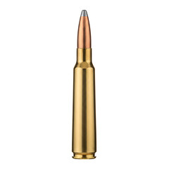 Rifle Bullet Isolated on Transparent Background, 3D Render Illustration of Ammunition Cartridge