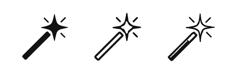 Magic Wand Icon Set: Sparkle Effect and Retouch Tool Symbols for Fantasy, Design, and Photo Editing