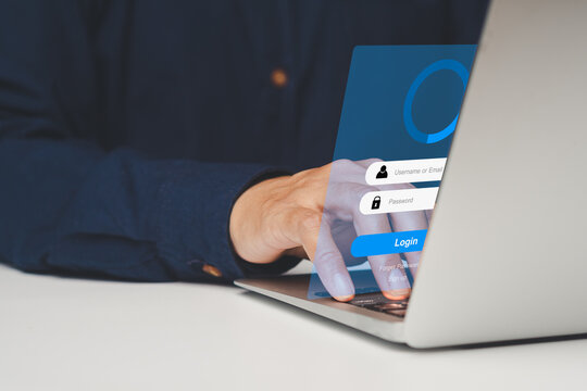 Online login security concept with laptop and user interface.