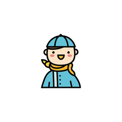 Fototapeta premium Smiling cartoon character in blue outfit.