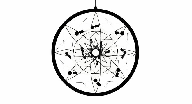 Intricate circular mandala pattern with geometric lines and dots on a white background