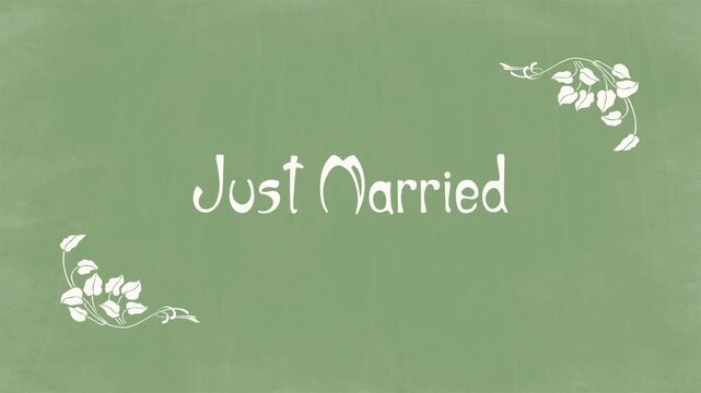 Just Married &ndash; Art Nouveau Botanical Wedding Title on Rustic Sage Green Chalkboard
