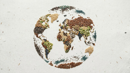 Earth Day concept: planet earth shape created from different plant seeds