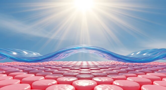 3D render of skin surface protection layer against sun ultraviolet rays