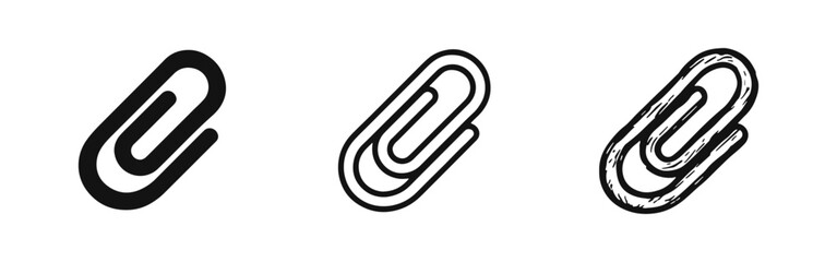 Obraz premium Paperclip icon set. Office stationery, attachment, or document management symbol in solid, line, and doodle style.