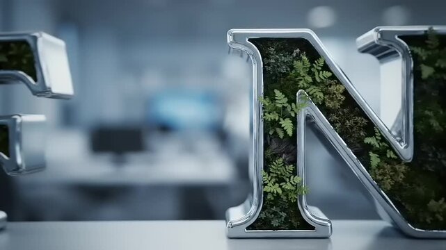 Environmental Focus Metallic Letters Closeup.