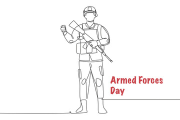 Obraz premium Armed forces day concept one-line drawing