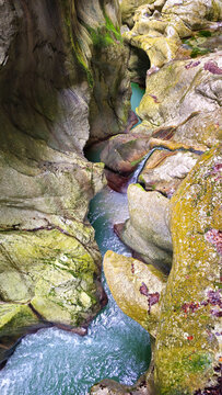 Dranse de Morzine River flowing through Gorges du Pont du Diable, Haute-Savoie, France, Europe.