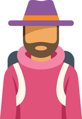 Hiker avatar wearing a hat and backpack, depicting travel and adventure concepts